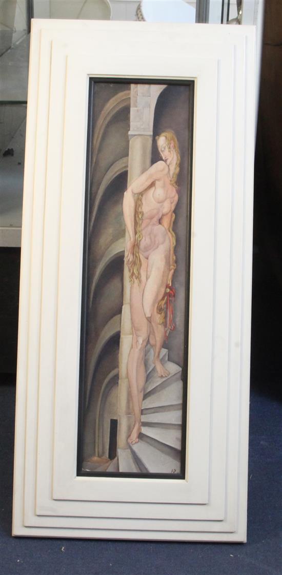Albert Victor Ormsby Wood (1904-1977) Nude on a spiral staircase 27 x 6.75in.